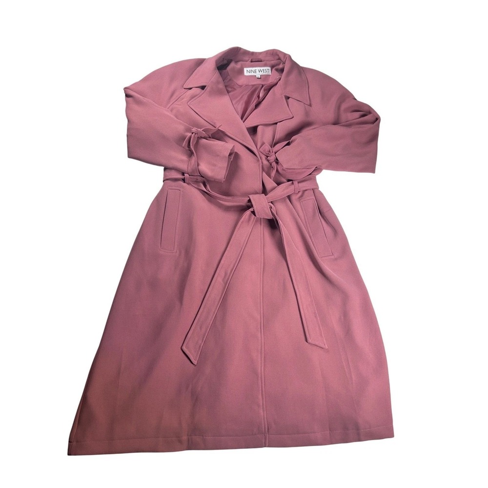 NINE WEST Women Rose Tie Sleeve Trench Coat Double Breasted Belted Midi 2XL NEW - Picture 4 of 11